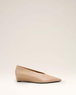 Ami Paris Lamb Leather Pointed Toe Wedge Pump - Natural