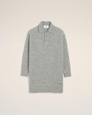 Ami Paris Alpaca Ami Polo Dress - Gray