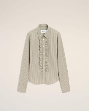 Ami Paris Cotton Long Sleeve Ruffled Adjusted Shirt - Natural