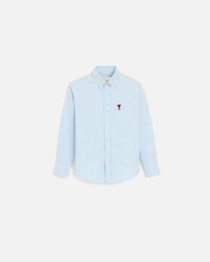 Ami Paris Cotton Shirt With Ami De Coeur - Blue