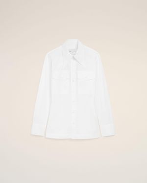 Ami Paris Cotton Sharp Collar Fitted Shirt - Natural