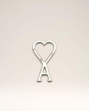 Ami Paris Aluminium Hook Keyring With Ami De Coeur - Natural