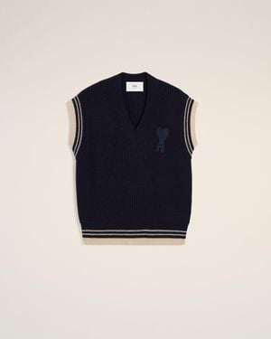 Ami Paris Ribbed Sleeveless Jumper - Blue