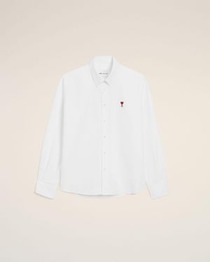 Ami Paris Cotton Shirt With Ami De Coeur - Natural