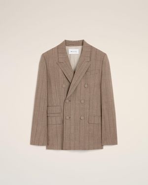 Ami Paris Double Breasted Striped Wool Blazer - Natural
