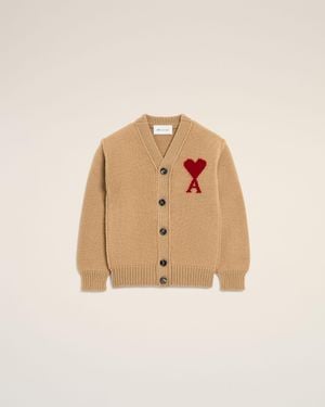 Ami Paris Wool Cardigan With Ami De Coeur - Natural