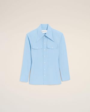 Ami Paris Cotton Sharp Collar Fitted Shirt - Blue
