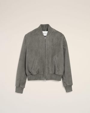 Ami Paris Goat Leather Ami De Coeur Zipped Jacket - Gray