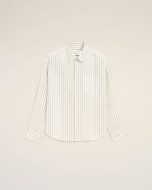 Ami Paris Striped Cotton Ami De Coeur Boxy Shirt - Natural