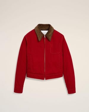 Ami Paris Cotton Zipped Jacket With Ami De Coeur - Red