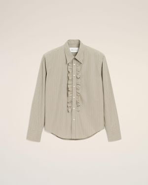 Ami Paris Cotton Long Sleeve Ruffled Adjusted Shirt - Natural