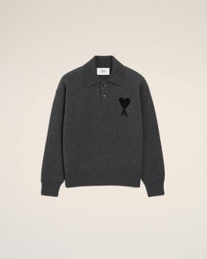 Ami Paris Wool Ami De Coeur Polo - Blue