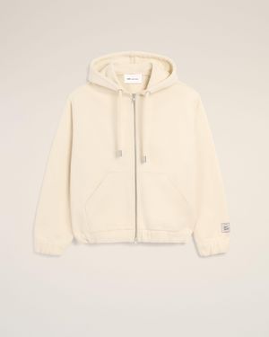 Ami Paris Zipped Cotton Hoodie With Heritage Label - Natural