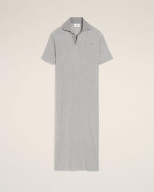 Ami Paris Cotton Short Sleeve Long Polo Dress - White