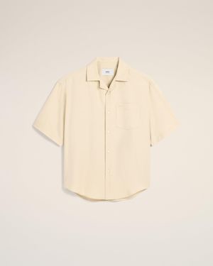 Ami Paris Cotton Short Sleeve Boxy Shirt - Natural