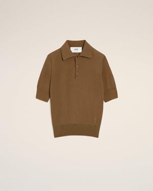 Ami Paris Polo Marron Ami De Coeur En Laine - Neutre