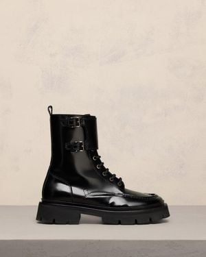 Ami Paris Double-Buckle Leather Boots - Black