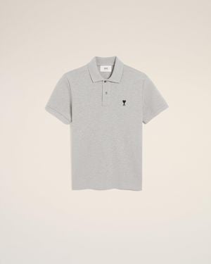 Ami Paris Cotton Contrasted Ami De Coeur Polo Shirt - Natural