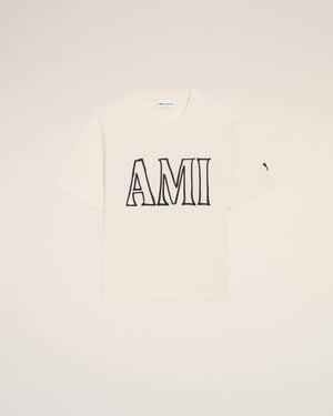 Ami Paris Cotton Print T-Shirt - Natural