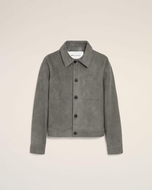 Ami Paris Goat Leather Ami De Coeur Buttoned Jacket - Gray
