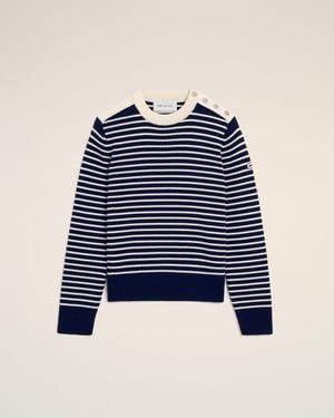Ami Paris Sailor Striped Wool Crewneck Sweater - Blue