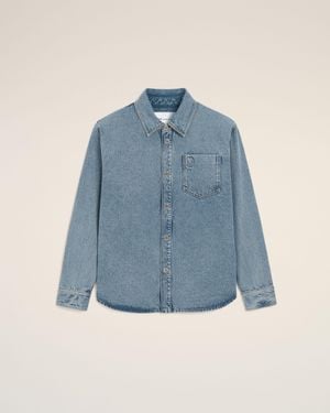 Ami Paris Cotton Overshirt With Ami De Coeur - Blue