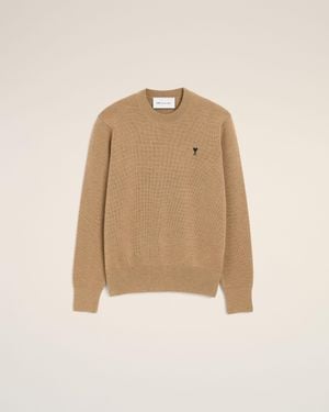 Ami Paris Pull Marron En Laine Ami De Coeur - Neutre