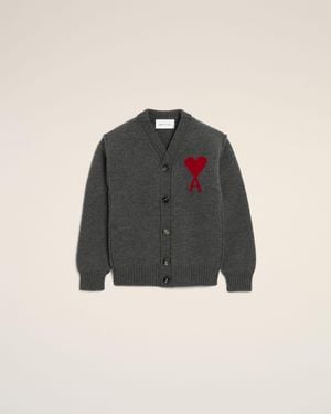 Ami Paris Wool Cardigan With Ami De Coeur - Black