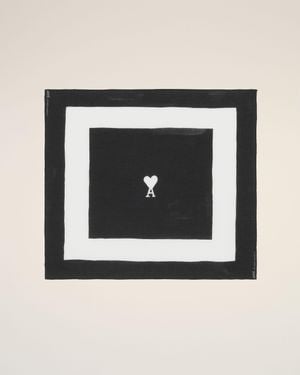 Ami Paris Cotton Ami De Coeur Printed Scarf - Black
