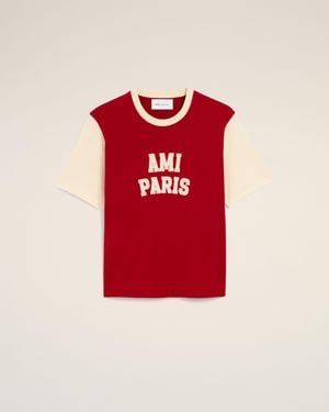 Ami Paris Cotton T-Shirt With Embroidery - Red