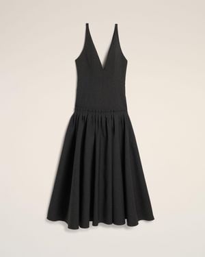 Ami Paris Robe Longue Grise Taille Basse En Laine - Noir