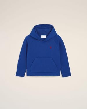 Ami Paris Cotton Hoodie With Ami De Coeur - Blue