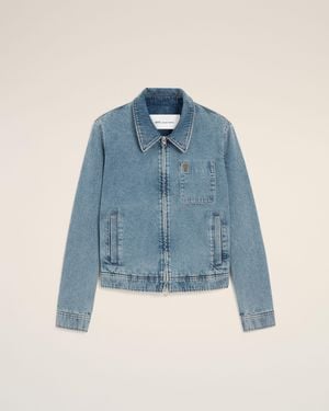 Ami Paris Cotton Contrasted Zipped Jacket With Ami De Coeur - Blue