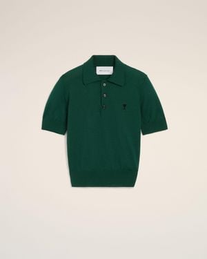 Ami Paris Wool Polo With Ami De Coeur - Green