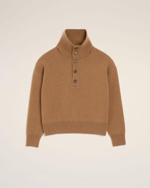 Ami Paris High Buttoned Collar Wool Jumper - Natural