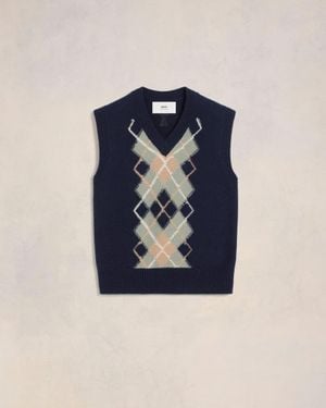 Ami Paris Argyle Sleeveless Jumper - Blue