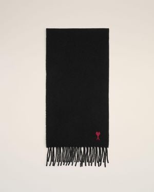 Ami Paris Wool Ami De Coeur Scarf - Black