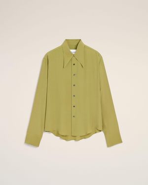 Ami Paris Blended Silk Sharp Collar Adjusted Shirt - Green