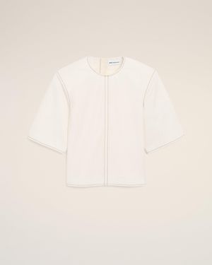 Ami Paris Cotton Short Sleeves Fitted Top - Natural