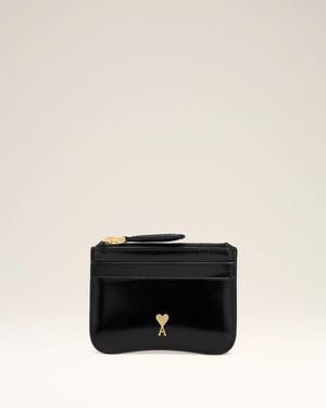 Ami Paris Cow Leather Paris Paris Zipped Card Holder - Black