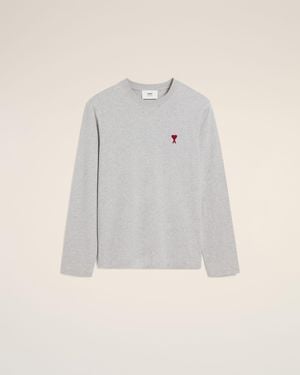 Ami Paris Cotton Ami De Coeur Long Sleeves T-Shirt - Natural