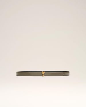 Ami Paris Glazed Leather Ami De Coeur Buckle 25 Mm Belt - Natural