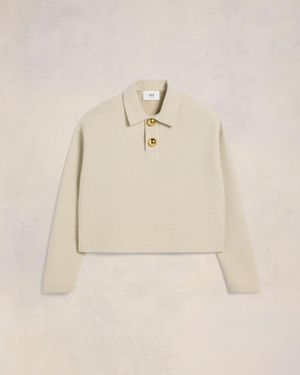 Ami Paris Ami Cropped Polo - Natural