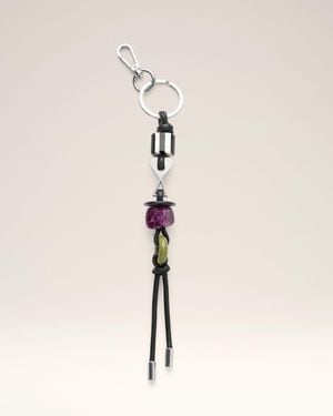 Ami Paris Leather And Metal Ami De Coeur Pearls Keyring - Natural