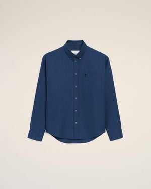 Ami Paris Cotton Boxy Embroidered Ami De Coeur Shirt - Blue