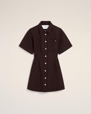 Ami Paris Burgundy Cotton Short Sleeve Shirt Dress - Black