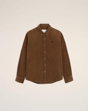 Ami Paris Corduroy Shirt With Ami De Coeur - Brown