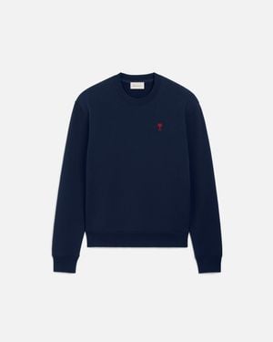 Ami Paris Cotton Sweatshirt With Ami De Coeur - Blue