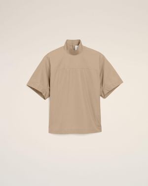 Ami Paris Cotton Stand Up Collar Buttoned Top - Natural