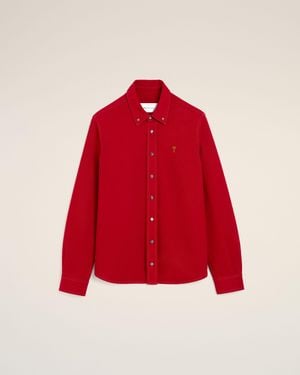 Ami Paris Cotton Shirt With Ami De Coeur - Red